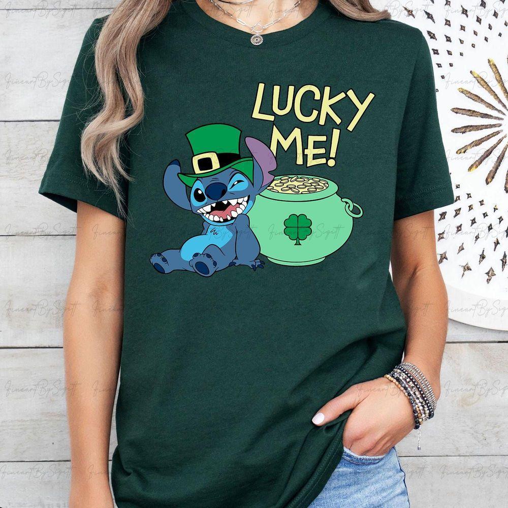 Disney Lilo Stitch Lucky Me Stitch St Patricks Day Shirt St Pattys Preschool Teacher Funny Irish Shirtfour Leaf Cloverhha337 Design T-shirt